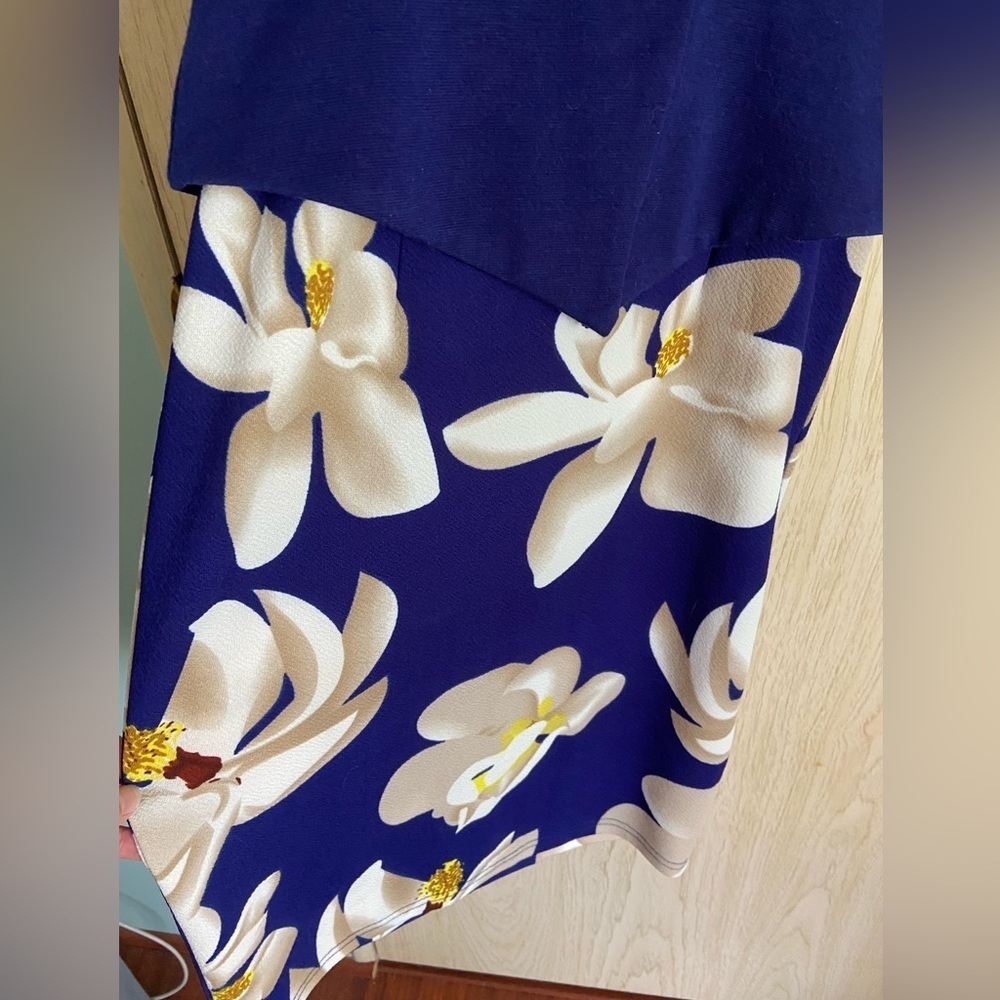 🩷 Oxiuli Fashions Korean Dress Navy Fitted Floral Peplum Dress Sz Small - Picture 5 of 11